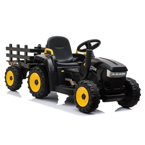 TOBBI 12V Electric Battery-Powered Ride On Toy Tractor Trailer, Black ...