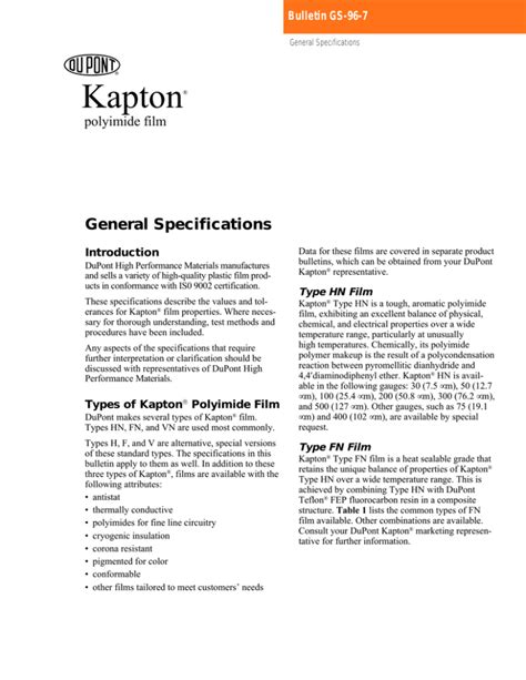 Kapton® General Properties Data