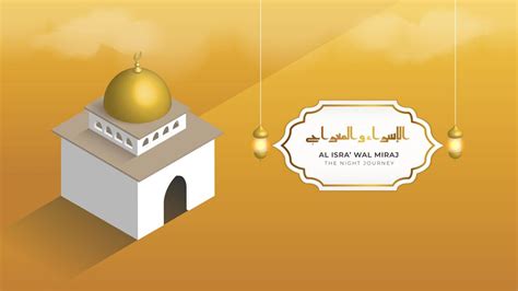 Premium Vector | Minimal isra miraj illustration with mosque and lanterns