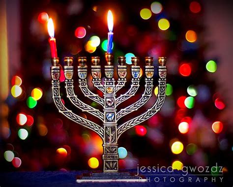 Menorah - for day 2 of Hanukkah Festival of Lights -eight-day Jewish ...