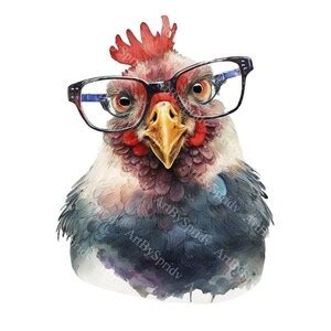 Chicken With Glasses Watercolor PNG Transparent Clipart Kids Cartoon ...