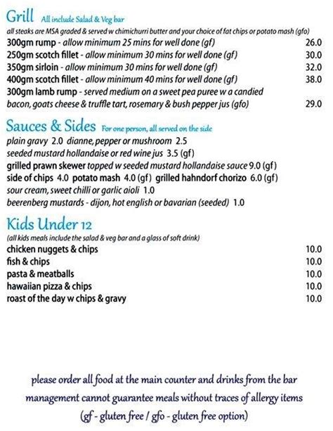 Menu at Palais Hotel pub & bar, Semaphore, 86 Esplanade