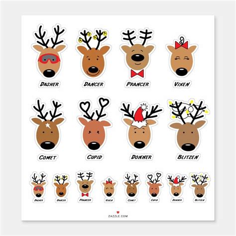 Santa's Reindeer Sticker | Zazzle | Santa and reindeer, Reindeer names ...