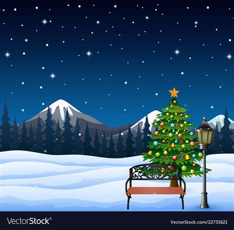 Cartoon christmas tree decorated and bench Vector Image