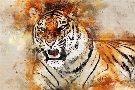 Tiger watercolour effect canvas art print – Tiger abstract art ...