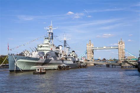 HMS Belfast and Tower Bridge in London Stock Photo - Image of boat ...