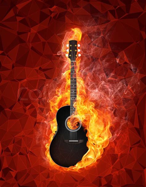 Acoustic - Electric Guitar in fire on ... | Stock image | Colourbox