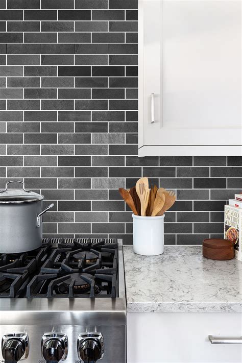 Black Dark Gray Slate Backsplash Tile Subway Slate | Backsplash.com