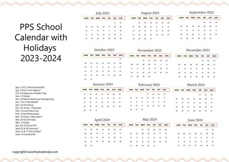 PPS School Calendar Holidays 2023-24 [Portland Public Schools]