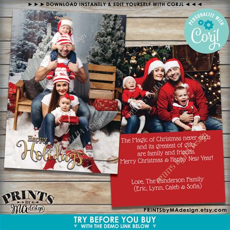 Custom Holiday Card with Photos, Custom 2-sided PRINTABLE 5x7 X-mas ...