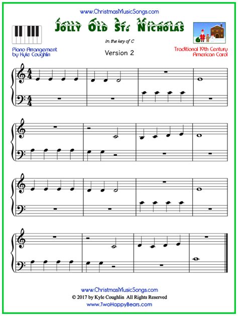 Jolly Old Saint Nicholas piano sheet music - free printable PDF