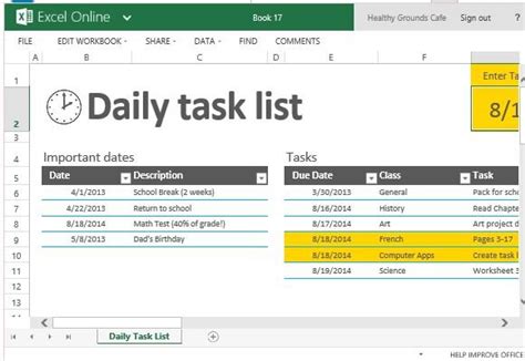 Task List Template Excel | HQ Printable Documents