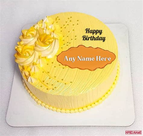 Yellow Happy Birthday Cake With Name Generator