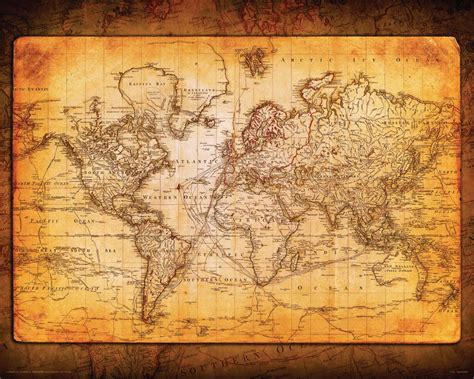 World Map Antique Vintage Old Style Decorative Educatiional Poster ...