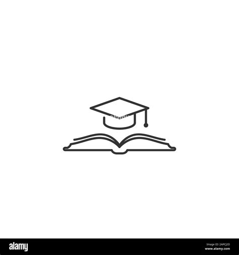 book with graduation cap or mortar board. Line icon Isolated on white ...