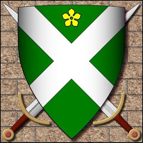 Kellet Arms: Vert a saltire argent in chief a cinque-foil or.