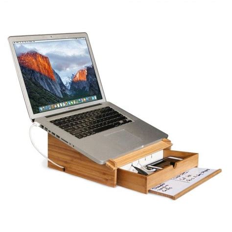 Bamboo Laptop Stand and Organizer with Dry Erase Board - Charging ...