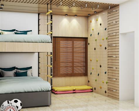 Wall Climbing Wall Design With Wooden Panelling And Colourful Handholds ...