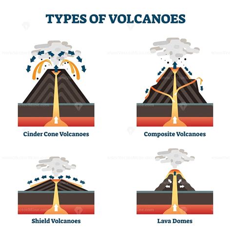 Types of volcanoes vector illustration - VectorMine