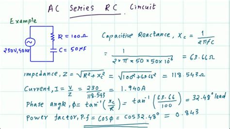 AC series RC circuit Impedance, current, phase angle and power factor ...