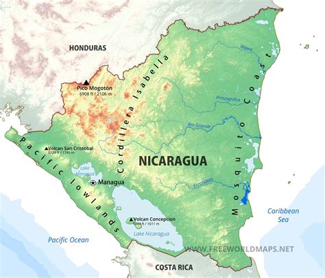 Nicaragua Physical Map