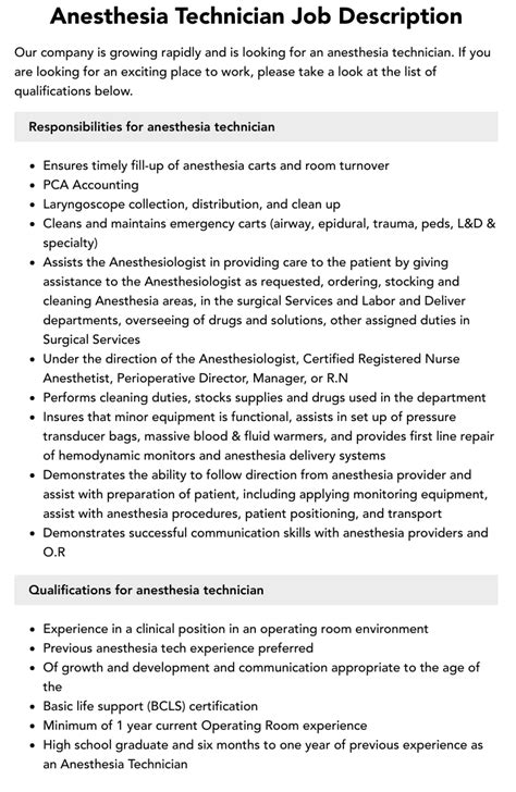 Anesthesia Technician Job Description | Velvet Jobs