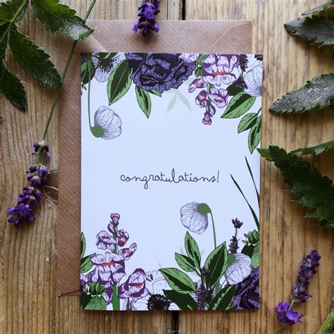 Congratulations Card Congrats Illustrated Floral Botanical Greetings ...