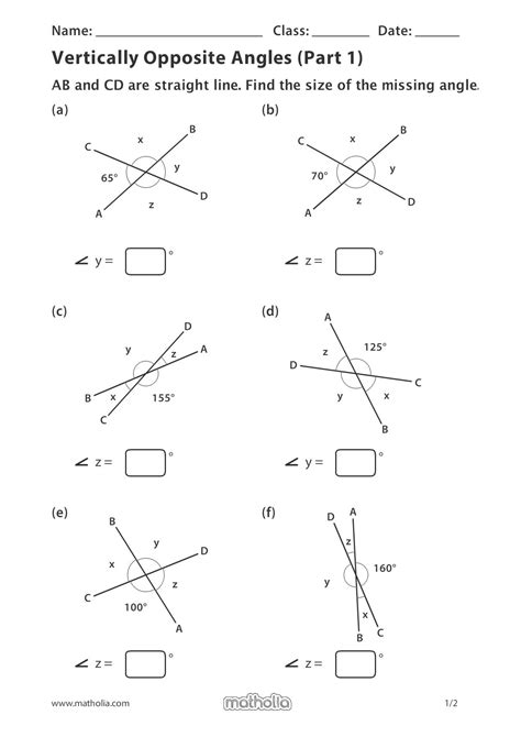 Vertically Opposite Angles (Part 1) | Angles worksheet, Geometry ...