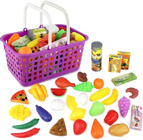 Click n' Play Kids 33 Pc. Pretend Play Grocery Shopping Basket Toy Food ...