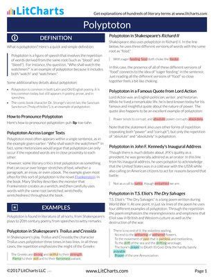 Polyptoton - Definition and Examples | LitCharts | Repetition of words ...