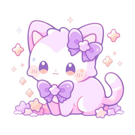 Cute Kawaii Pink and Purple Cat in Stars Kitty Sticker | Kawaii cat ...