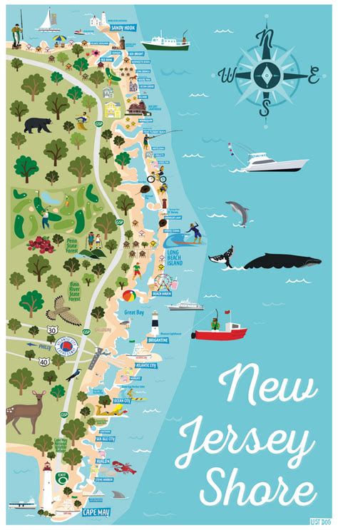 Jersey Shore Illustrated Map – LOST DOG Art & Frame