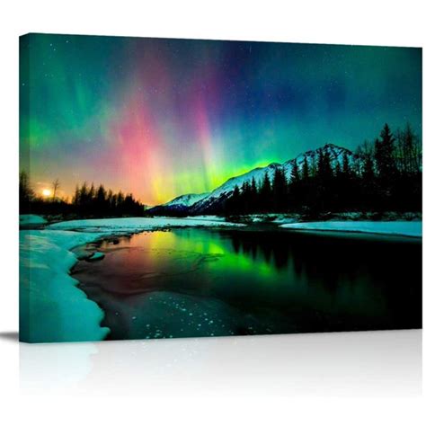 Aurora Borealis Canvas Wall Art Northern Lights Painting Landscape ...