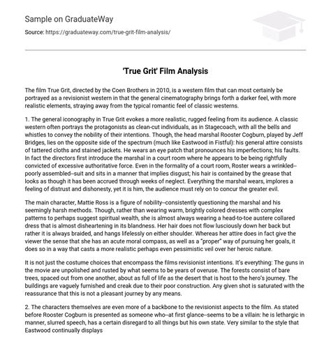 ⇉'True Grit' Film Analysis Essay Example | GraduateWay