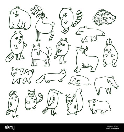 Big set with cute cartoon doodle animals Stock Vector Image & Art - Alamy