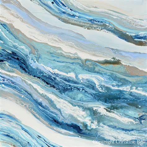 Canvas Print Art Blue White Coastal Abstract Painting Aqua Beach Decor ...