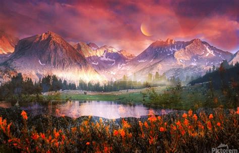 nature landscape sunset mountain by Shamudy Wall Art