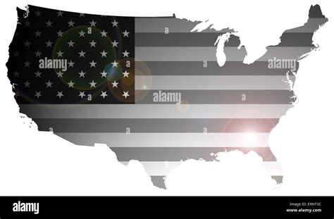 Flag of the United States of America overlaid on detailed outline map ...