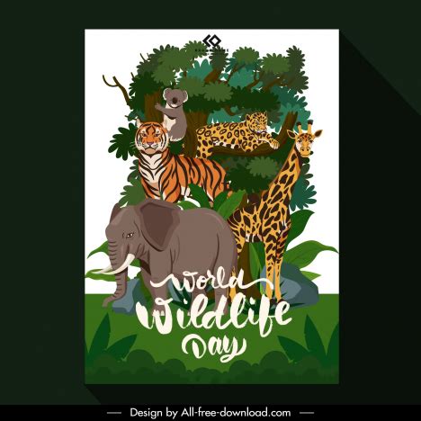 Poster world wildlife day poster template wild animals cartoon forest ...