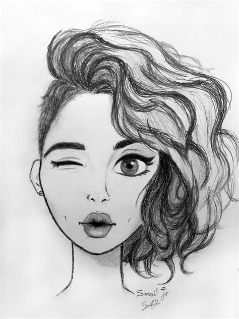 Cartoon girl face pencil sketch - Smail Jr