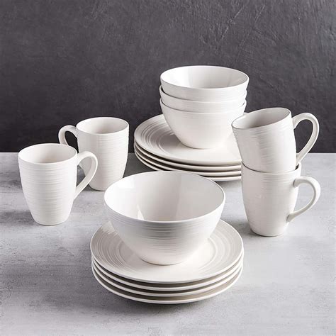 Thomson Pottery Ripple Stoneware Dinnerware - Set of 16 (White ...