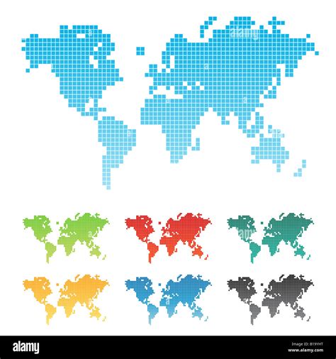 Vector illustration of a world map made of squares pixels Seven ...