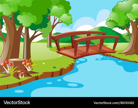 Nature scene with bridge crossing river Royalty Free Vector