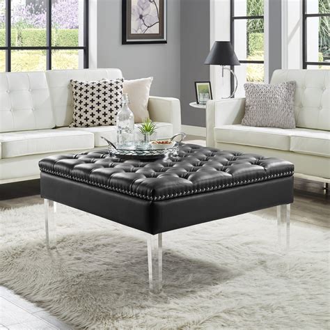 Oxford Tufted Black Leather Ottoman Coffee Table - Odditieszone