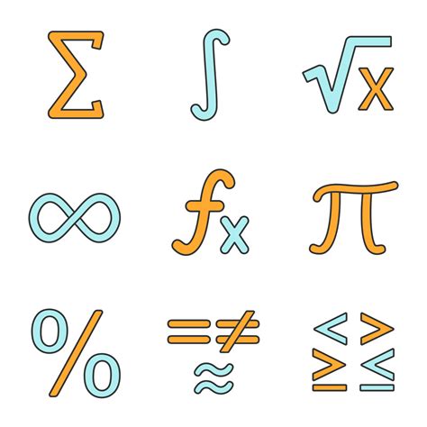 Mathematics color icons set. Math symbols. Algebra. Isolated vector ...