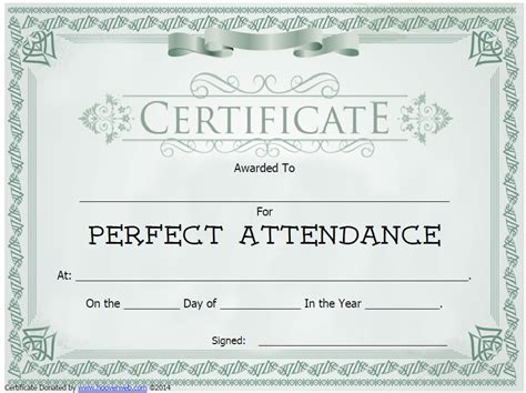 Editable Free Perfect Attendance Certificate Word Template