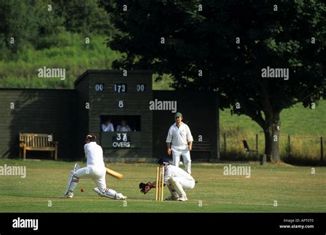 Village cricket at Broadway, Worcestershire, England, UK Stock Photo ...