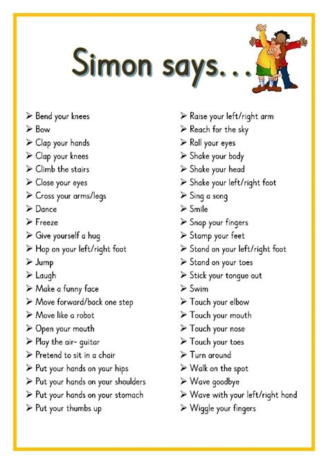 Simon Says Game Ideas For Kids