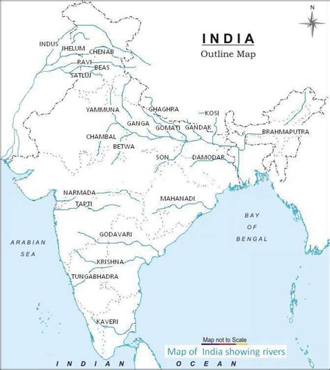 River outline map of India - India outline river map (Southern Asia - Asia)