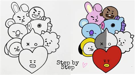 How to draw BT21 Characters Step by Step | Drawing Tutorial ...